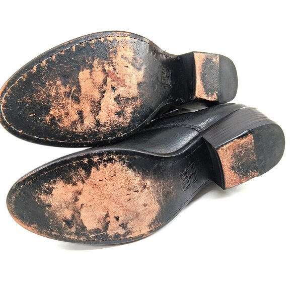 Frye Carson Oxford Black Leather Lace Up Low Stacked Heel Almond Toe SZ 7 - Picture 12 of 12